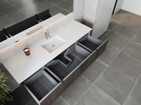 Laviva Legno 72" Carbon Oak Single Sink Bathroom Vanity with Matte White VIVA Stone Solid Surface Countertop