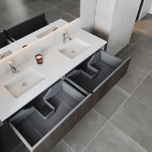 Laviva Legno 72" Carbon Oak Double Sink Bathroom Vanity with Matte White VIVA Stone Solid Surface Countertop