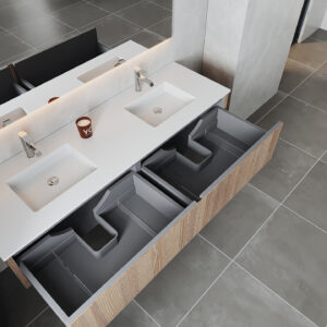 Laviva Legno 72" Weathered Grey Double Sink Bathroom Vanity with Matte White VIVA Stone Solid Surface Countertop