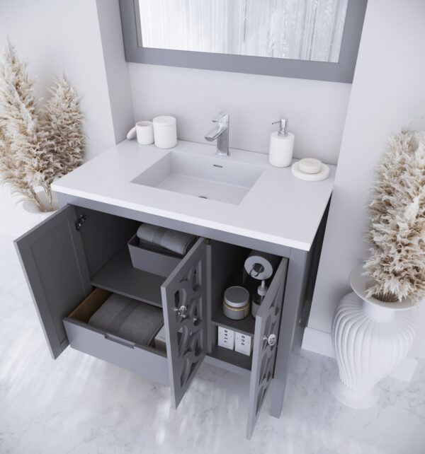 Laviva Mediterraneo 36" Grey Bathroom Vanity with Matte White VIVA Stone Solid Surface Countertop