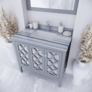 Laviva Mediterraneo 36" Grey Bathroom Vanity with White Stripes Marble Countertop