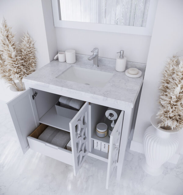 Laviva Mediterraneo 36" White Bathroom Vanity with White Carrara Marble Countertop