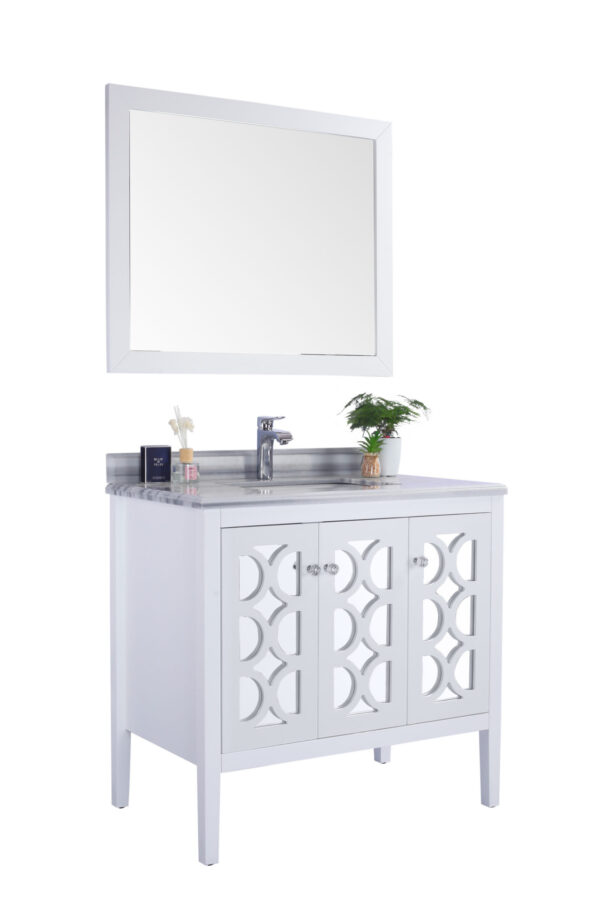 Laviva Mediterraneo 36" White Bathroom Vanity with White Stripes Marble Countertop