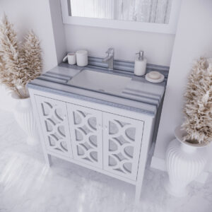 Laviva Mediterraneo 36" White Bathroom Vanity with White Stripes Marble Countertop