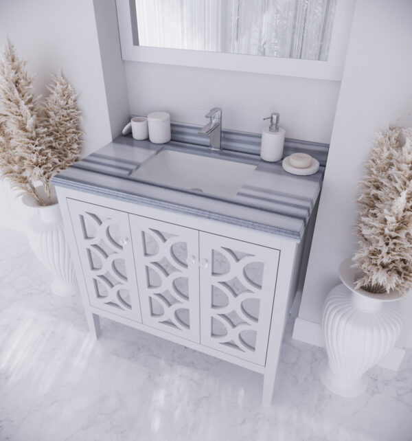 Laviva Mediterraneo 36" White Bathroom Vanity with White Stripes Marble Countertop