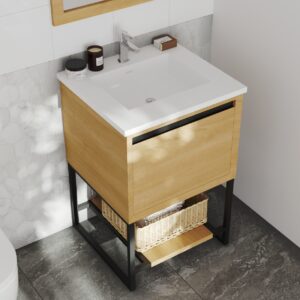 Laviva Alto 24" California White Oak Bathroom Vanity with Matte White VIVA Stone Solid Surface Countertop