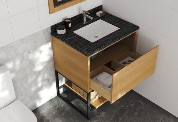 Laviva Alto 30" California White Oak Bathroom Vanity with Black Wood Marble Countertop