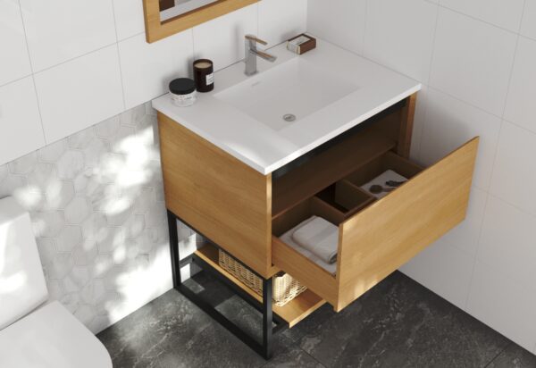 Laviva Alto 30" California White Oak Bathroom Vanity with Matte White VIVA Stone Solid Surface Countertop