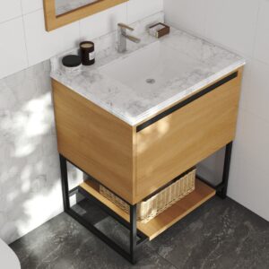 Laviva Alto 30" California White Oak Bathroom Vanity with White Carrara Marble Countertop