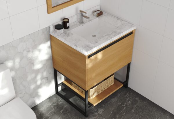 Laviva Alto 30" California White Oak Bathroom Vanity with White Carrara Marble Countertop