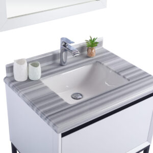 Laviva Alto 30" White Bathroom Vanity with White Stripes Marble Countertop