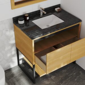 Laviva Alto 36" California White Oak Bathroom Vanity with Black Wood Marble Countertop