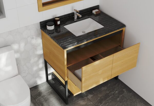 Laviva Alto 36" California White Oak Bathroom Vanity with Black Wood Marble Countertop