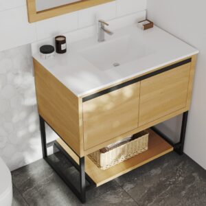 Laviva Alto 36" California White Oak Bathroom Vanity with White Quartz Countertop