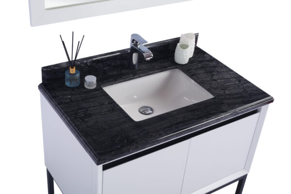 Laviva Alto 36" White Bathroom Vanity with Black Wood Marble Countertop