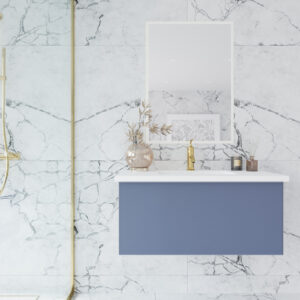 Laviva Vitri 36" Nautical Blue Bathroom Vanity with VIVA Stone Matte White Solid Surface Countertop