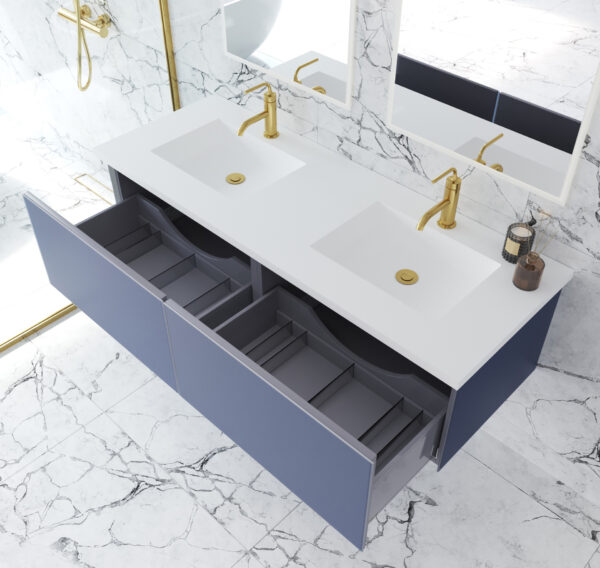 Laviva Vitri 60" Nautical Blue Double Sink Bathroom Vanity with VIVA Stone Matte White Solid Surface Countertop