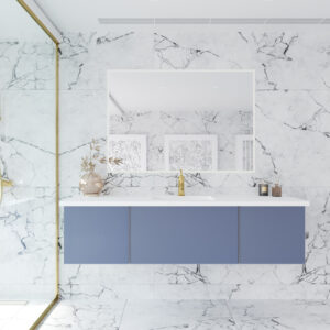 Laviva Vitri 66" Nautical Blue Single Sink Bathroom Vanity with VIVA Stone Matte White Solid Surface Countertop