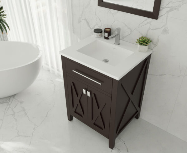 Laviva Wimbledon 24" Brown Bathroom Vanity with Matte White VIVA Stone Solid Surface Countertop