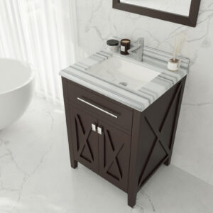 Laviva Wimbledon 24" Brown Bathroom Vanity with White Stripes Marble Countertop