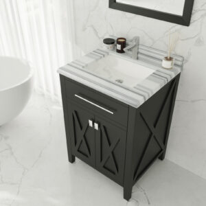 Laviva Wimbledon 24" Espresso Bathroom Vanity with White Stripes Marble Countertop