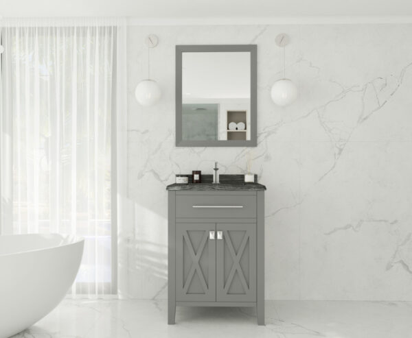 Laviva Wimbledon 24" Grey Bathroom Vanity with Black Wood Marble Countertop