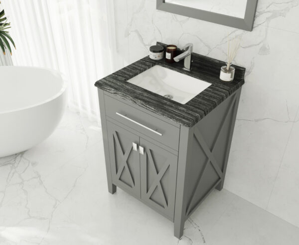 Laviva Wimbledon 24" Grey Bathroom Vanity with Black Wood Marble Countertop