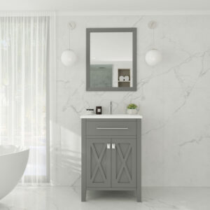 Laviva Wimbledon 24" Grey Bathroom Vanity with Matte White VIVA Stone Solid Surface Countertop