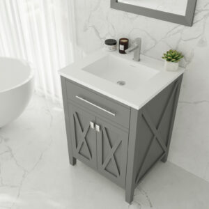 Laviva Wimbledon 24" Grey Bathroom Vanity with Matte White VIVA Stone Solid Surface Countertop