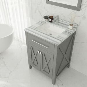 Laviva Wimbledon 24" Grey Bathroom Vanity with White Stripes Marble Countertop