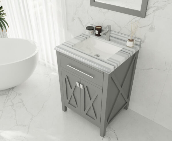 Laviva Wimbledon 24" Grey Bathroom Vanity with White Stripes Marble Countertop