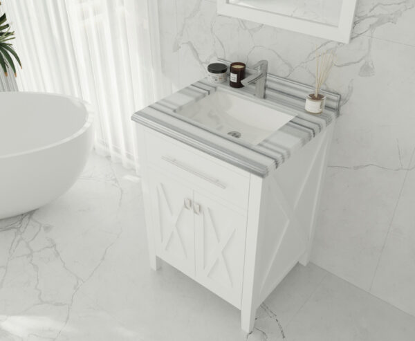 Laviva Wimbledon 24" White Bathroom Vanity with White Stripes Marble Countertop