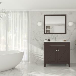 Laviva Wimbledon 36" Brown Bathroom Vanity with White Carrara Marble Countertop