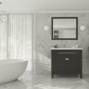 Laviva Wimbledon 36" Espresso Bathroom Vanity with Matte White VIVA Stone Solid Surface Countertop