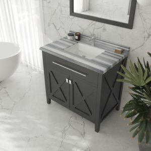 Laviva Wimbledon 36" Espresso Bathroom Vanity with White Stripes Marble Countertop