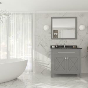 Laviva Wimbledon 36" Grey Bathroom Vanity with Black Wood Marble Countertop