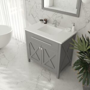 Laviva Wimbledon 36" Grey Bathroom Vanity with Matte White VIVA Stone Solid Surface Countertop