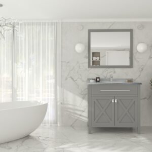 Laviva Wimbledon 36" Grey Bathroom Vanity with White Stripes Marble Countertop