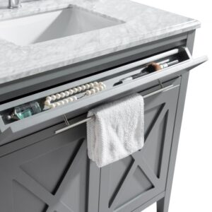 Laviva Wimbledon 36" Grey Bathroom Vanity with White Stripes Marble Countertop