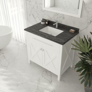 Laviva Wimbledon 36" White Bathroom Vanity with Black Wood Marble Countertop