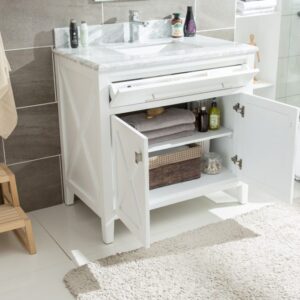 Laviva Wimbledon 36" White Bathroom Vanity with Matte White VIVA Stone Solid Surface Countertop