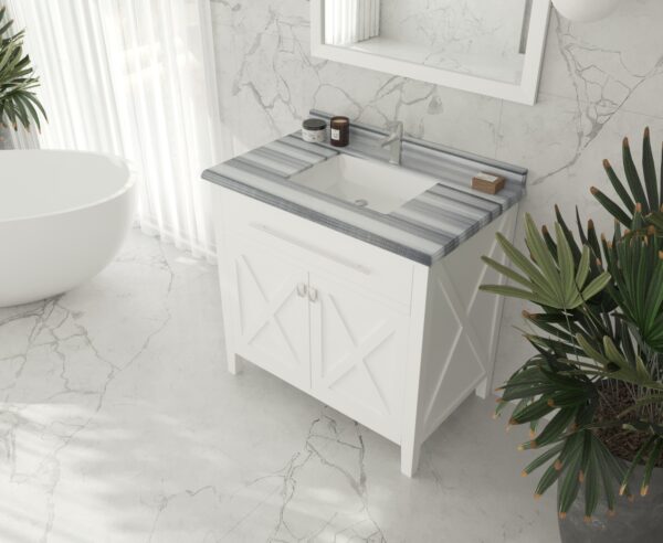 Laviva Wimbledon 36" White Bathroom Vanity with White Stripes Marble Countertop