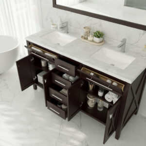 Laviva Wimbledon 60" Brown Double Sink Bathroom Vanity with Black Wood Marble Countertop