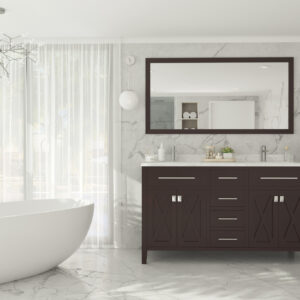 Laviva Wimbledon 60" Brown Double Sink Bathroom Vanity with White Carrara Marble Countertop