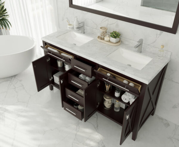 Laviva Wimbledon 60" Brown Double Sink Bathroom Vanity with White Carrara Marble Countertop