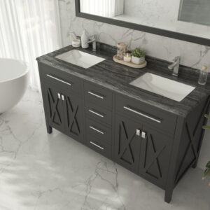 Laviva Wimbledon 60" Espresso Double Sink Bathroom Vanity with Black Wood Marble Countertop