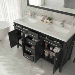 Laviva Wimbledon 60" Espresso Double Sink Bathroom Vanity with Black Wood Marble Countertop