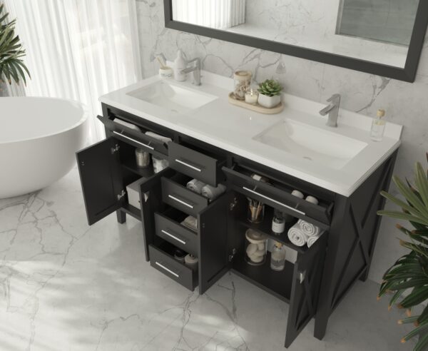 Laviva Wimbledon 60" Espresso Double Sink Bathroom Vanity with Black Wood Marble Countertop