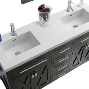 Laviva Wimbledon 60" Espresso Double Sink Bathroom Vanity with Matte White VIVA Stone Solid Surface Countertop