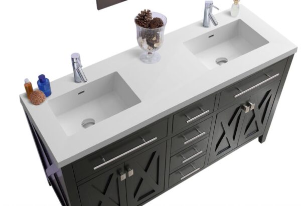 Laviva Wimbledon 60" Espresso Double Sink Bathroom Vanity with Matte White VIVA Stone Solid Surface Countertop